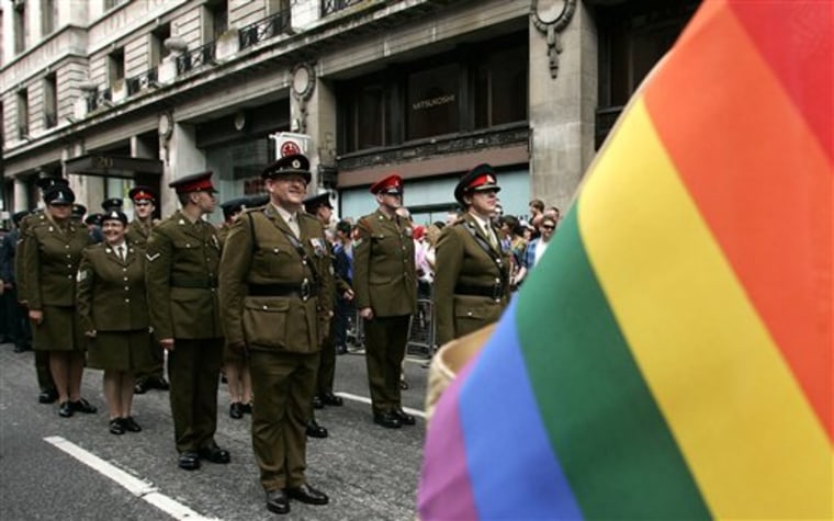 Military personnel join the march during an annual gay pride parade in central London organized by Pride London in July 2009. Most of America's closest allies opted years ago to allow gays to serve openly in their militaries. As U.S. policymakers wrestle with the issue, there's sharp disagreement over whether those allies' experiences are relevant to the debate. 